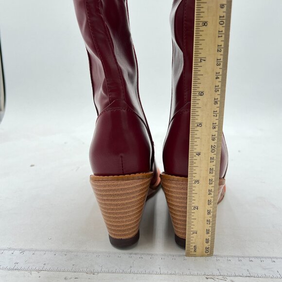 FSJ Red Side Zipper Wedge High Heel Point Toe Fancy Pull On Ladies Boot - Picture 5 of 8